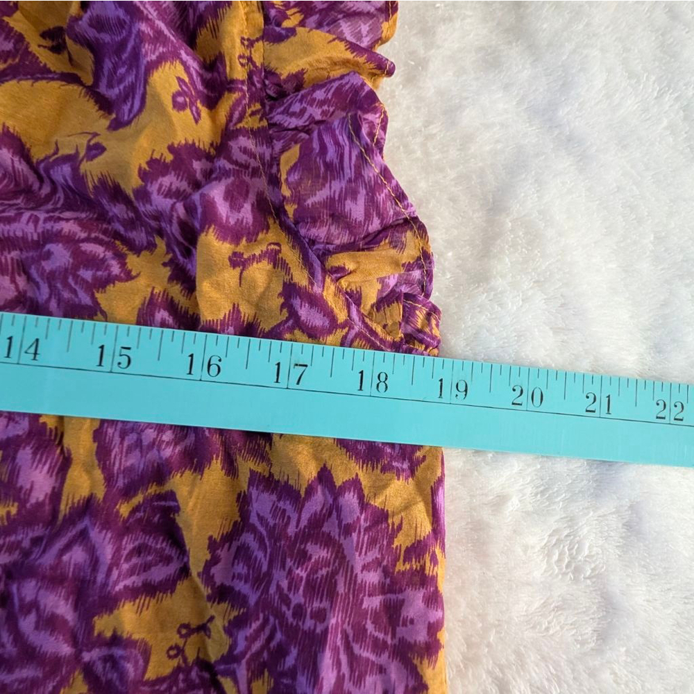 Xirena Yellow/Purple Floral Print Ruffle Neck Cotton Silk Blouse - XS - Picture 7 of 8